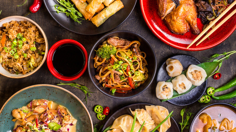 A variety of Chinese dishes on a table