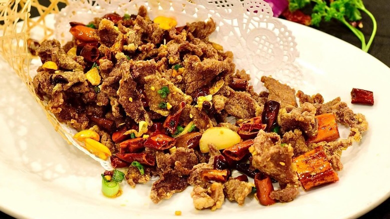 A plate of spicy beef at Szechuan Story in Oklahoma City