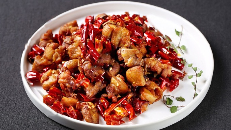 A plate of spicy crispy chicken at Zhu Ting Ji in Taylorsville