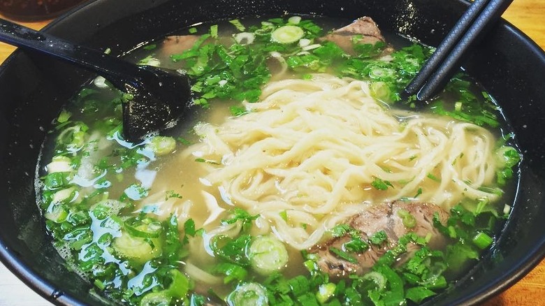 A bowl of noodle soup at Noodle Man