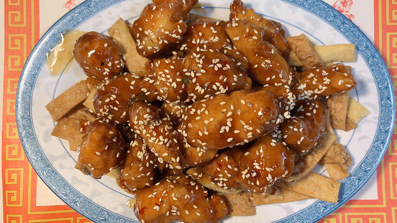A plate of sesame chicken at Twin Dragon in Cheyenne