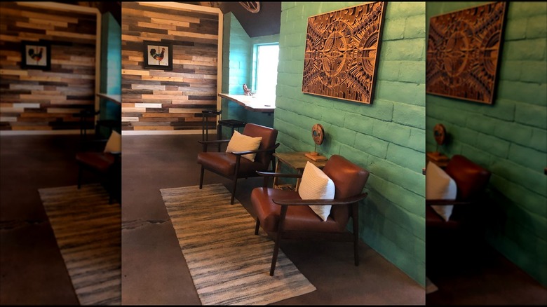 Small seating area inside Yaw Farm Coffee Roaster