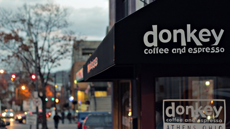 Exterior awning of Donkey Coffee