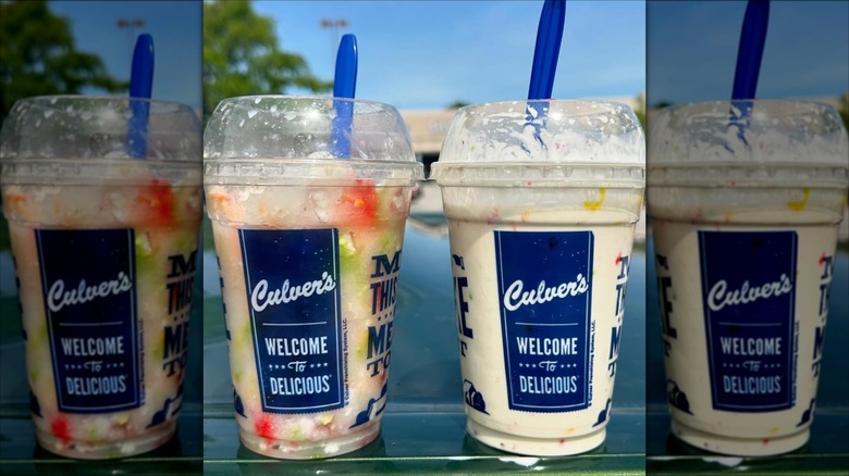 Two Skittles and Culver's collaboration concretes side by side.