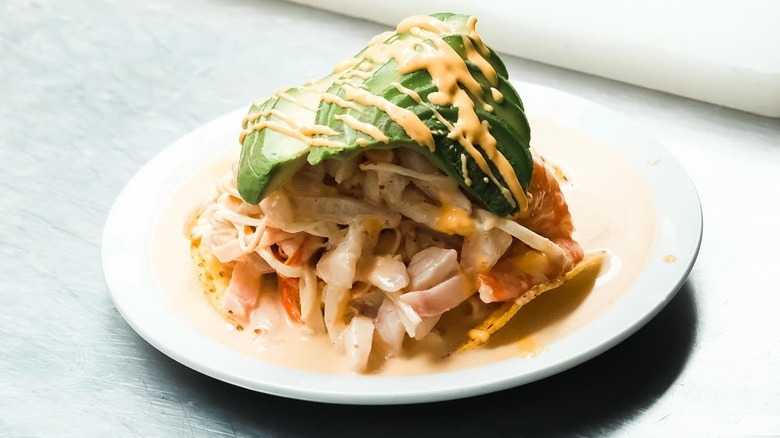 A seafood tostada at Mariscos El Submarino