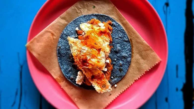 A chicharron taco at El Alebrije