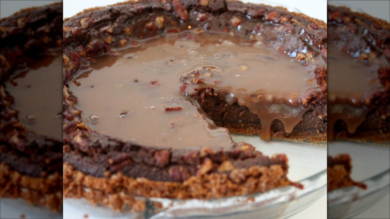 Whole Drunken Turtle pie with slice removed