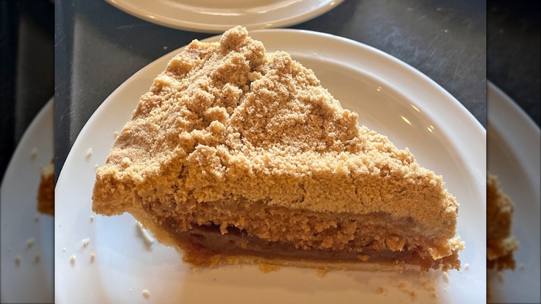 Slice of Shoofly Pie on a white plate