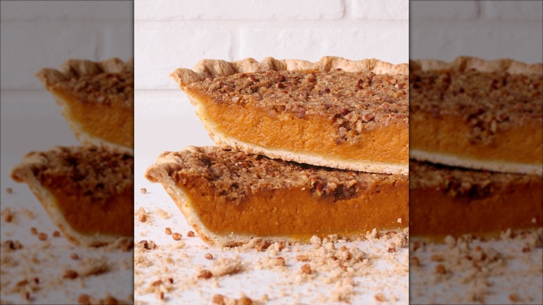 Slices of pumpkin crumble pie