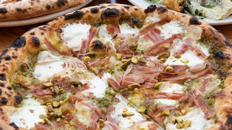 A Mortadella & Pistachio pizza at Ken's Artisan Pizza
