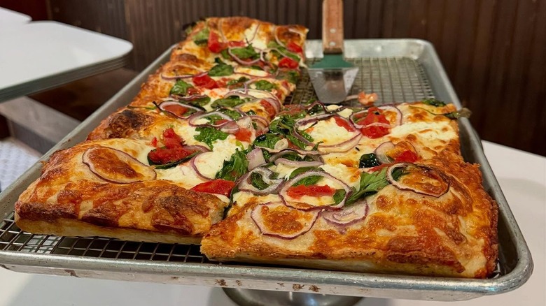 A tray of Sicilian pizza at Badamo's in Pittsburgh