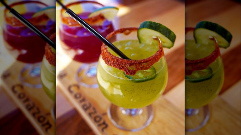 A close-up of a Margarita Flight from Casa Corazon