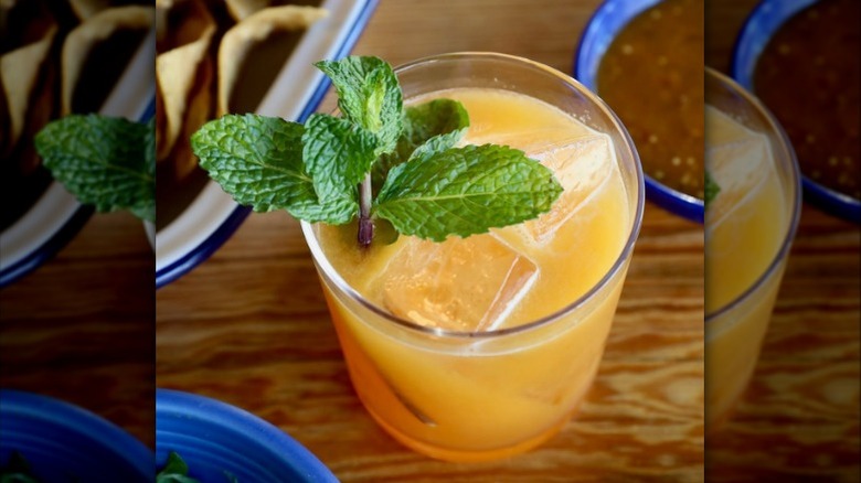 A margarita garnished with a sprig of mint from Rosie's