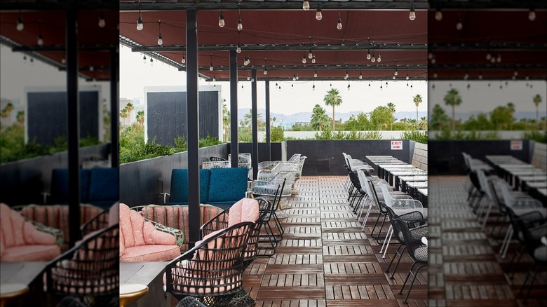 The outdoor patio at Don Woods' Say When and the view beyond