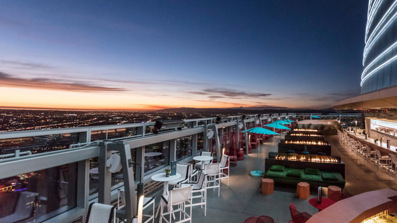 The patio at Spire 73 and the view of the city below