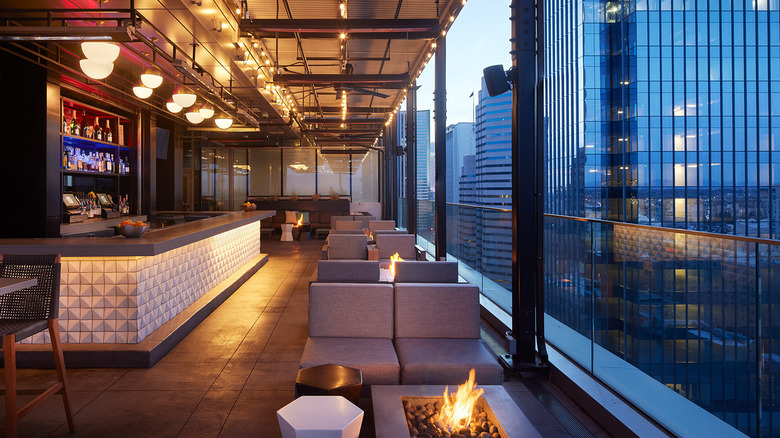 The bar and view at 54thirty Rooftop