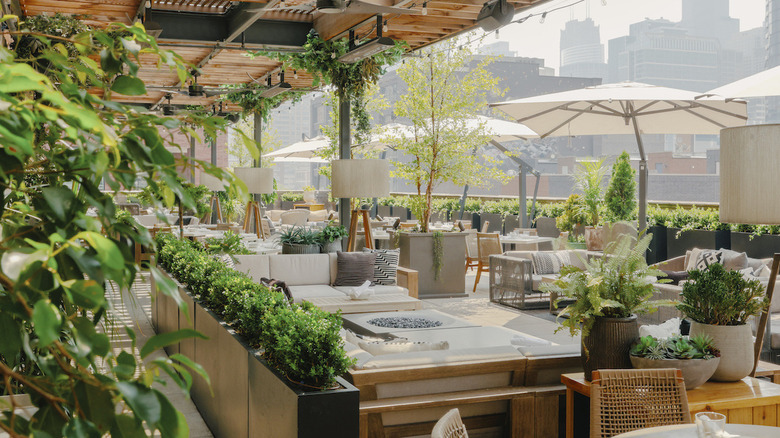 Outdoor deck and skyline from Aba Chicago