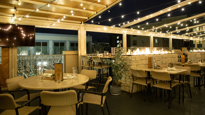 Patio of the Bamboo Room at Bamboo Penny's at night