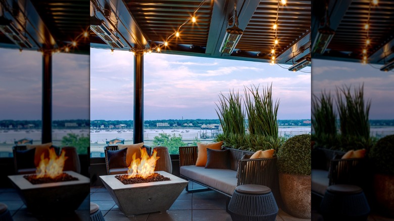 Rooftop patio and harbor views at Luna Rooftop Bar