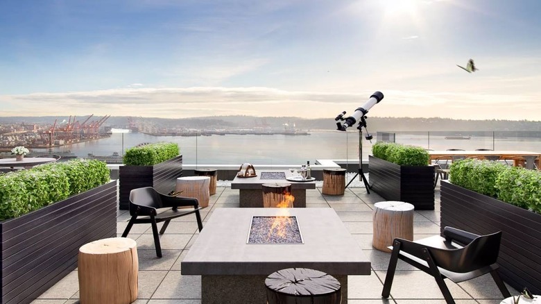 Outdoor patio at The Nest overlooking Elliot Bay