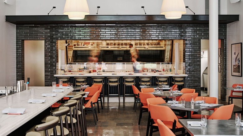 Interior of Bayonet, including tables and raw bar