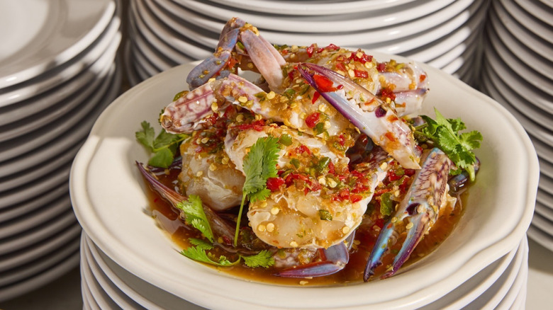 A plate of marinated blue crab at Fish Cheeks