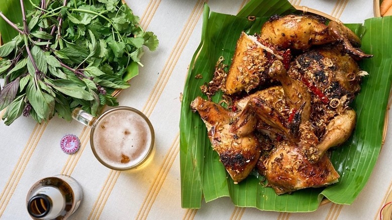 A plate fo grilled Thai chicken at S.S. Gai