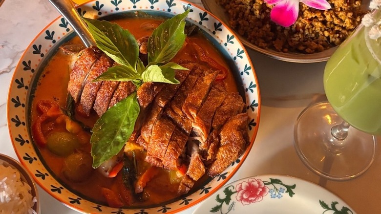 A bowl of duck curry at Saranrom Thai