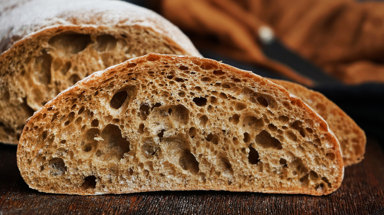 Slices of sourdough bread cut off a loaf