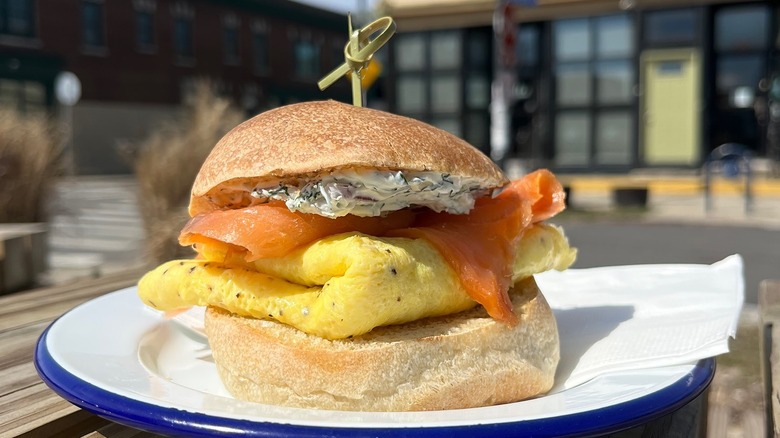 Lox egg on a roll sandwich at Remedy House
