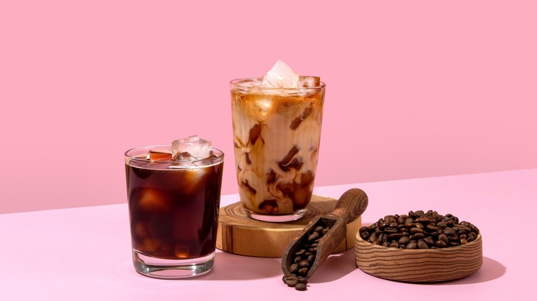 Iced coffees and coffee beans
