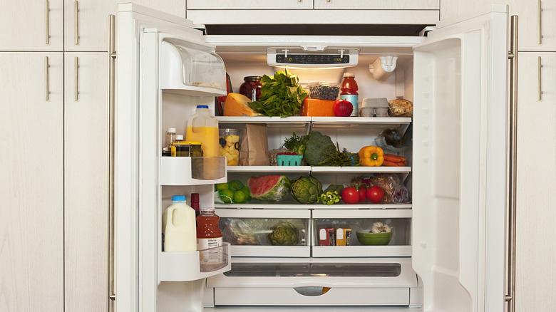 View of inside of refrigerator with healthy food