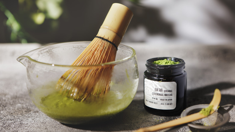 Bamboo whisk in matcha