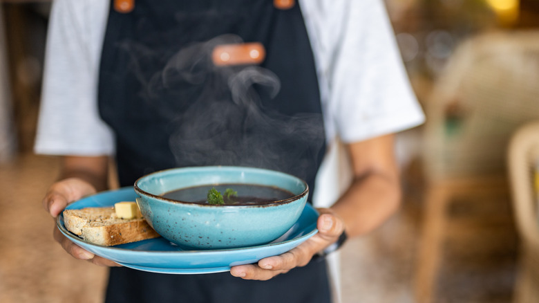 Soup being served at a restaurant