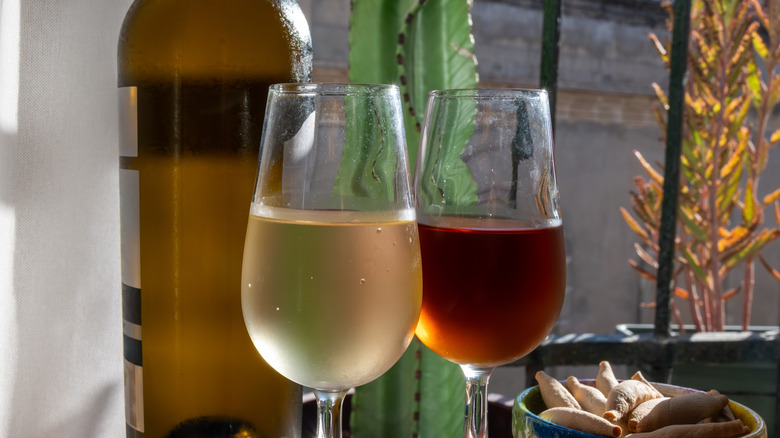 glasses of two kinds of sherry