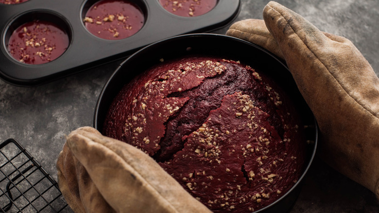 Freshly baked red velvet cake