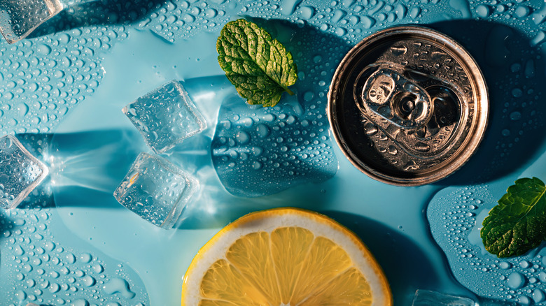 canned drink with lemon