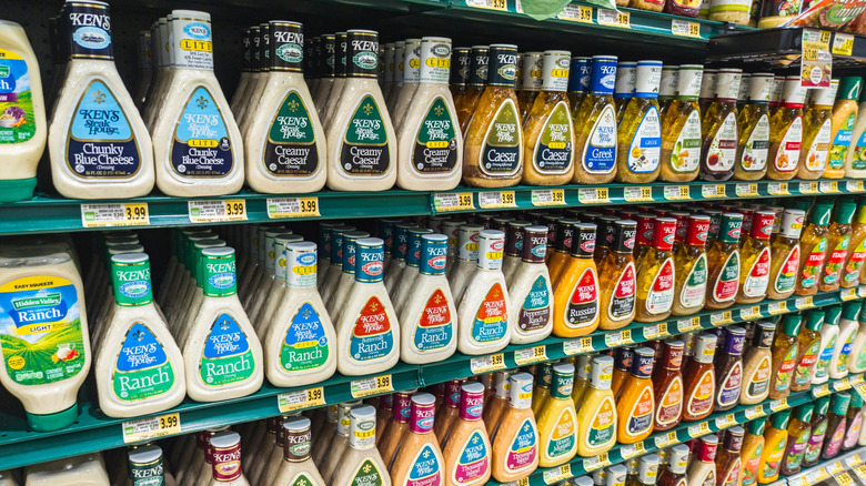 Salad dressing aisle of a grocery store
