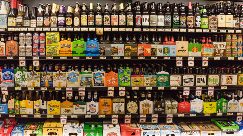 Various beers on a store shelf