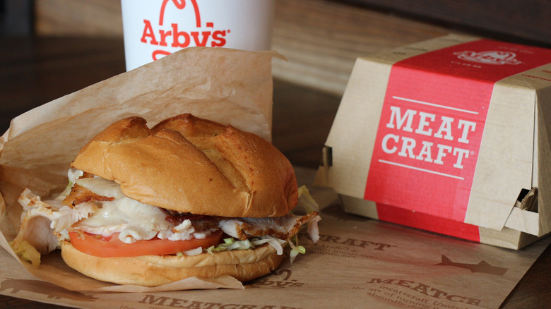 Arby's sandwich and drink