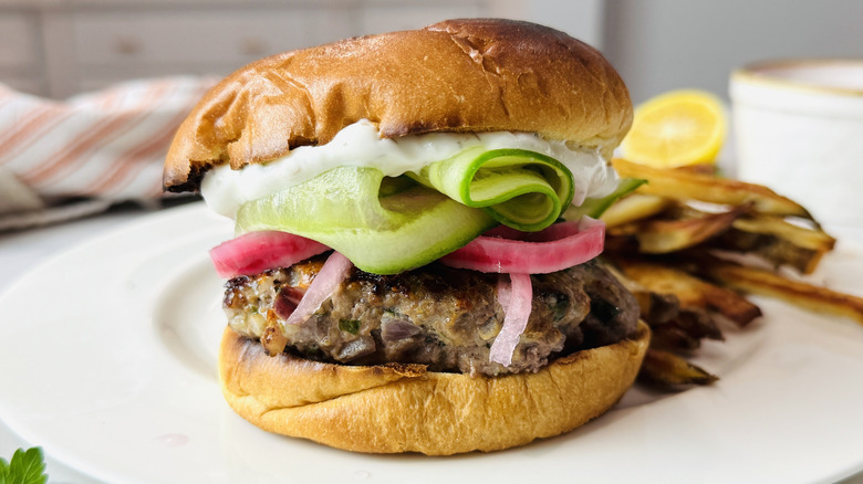 Lamb burger on plate