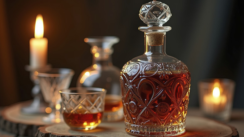 Decorative glass bottle of brandy