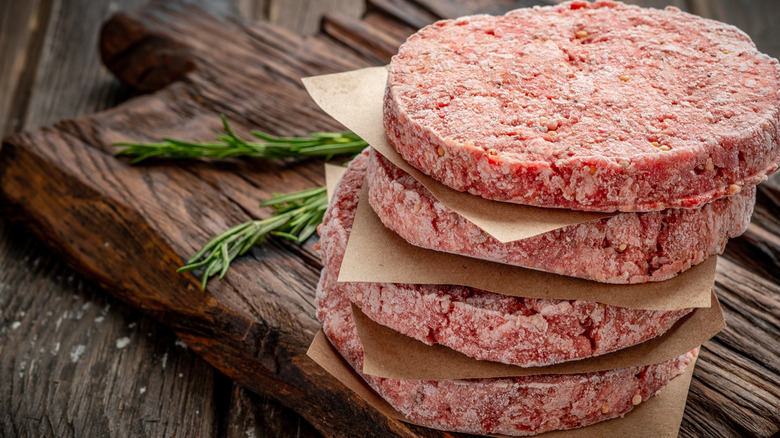 stack of frozen beef patties