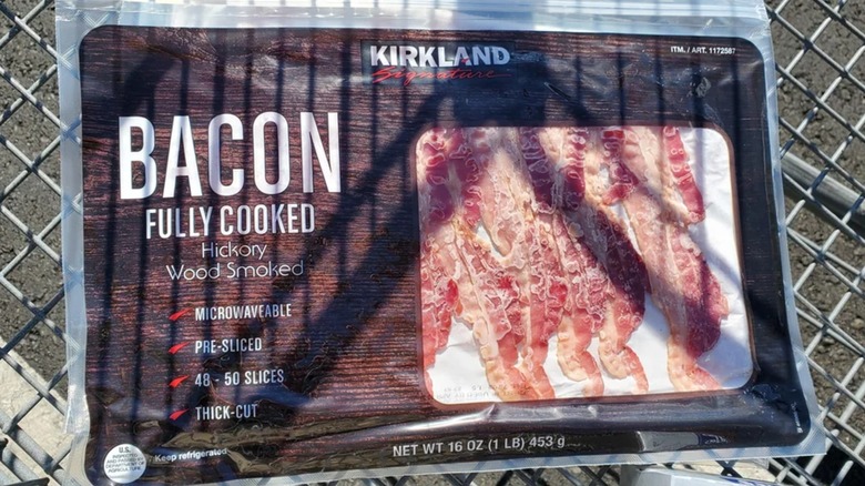 A pack of Costco Kirkland fully cooked bacon
