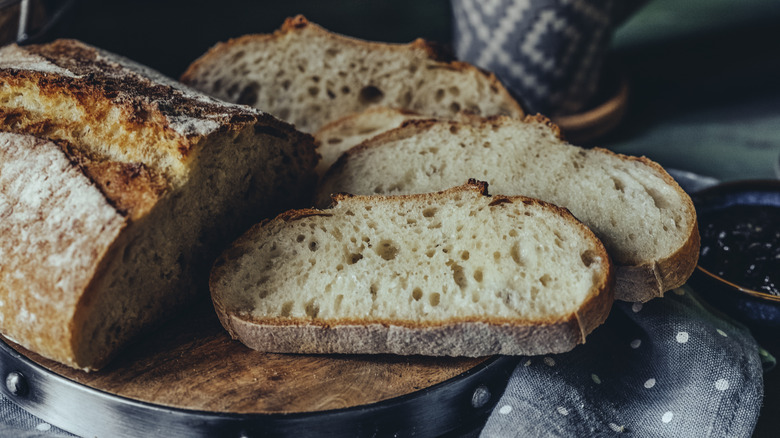 Sliced loaf of artisan bread
