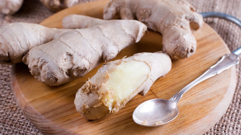 Ginger root with a spoon