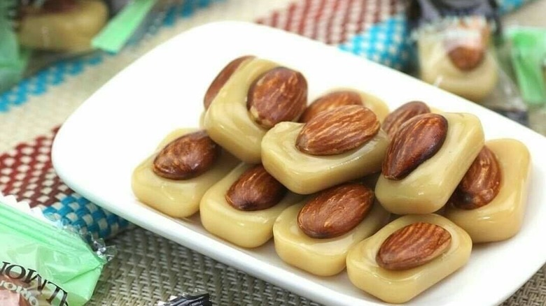 Orion almond candy on a white plate