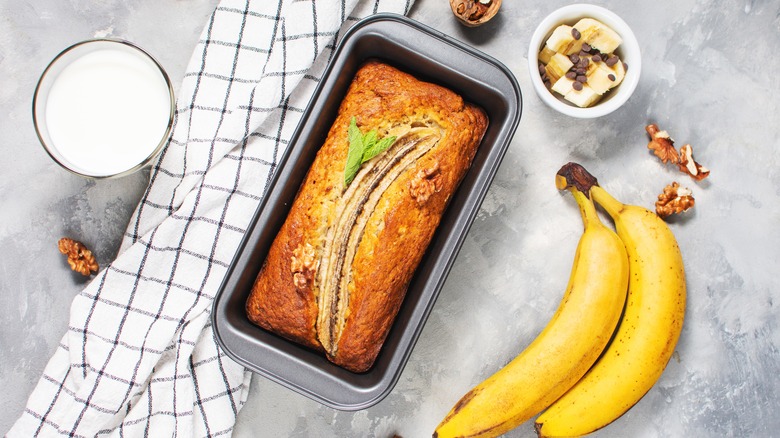 Banana bread loaf in pan