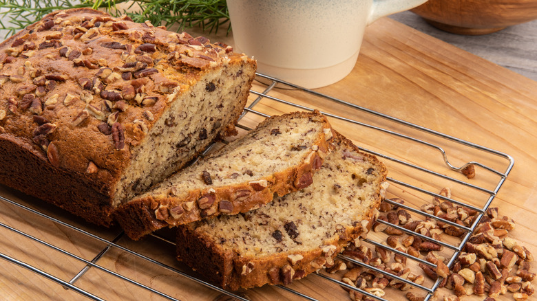 Banana bread on cooling rack