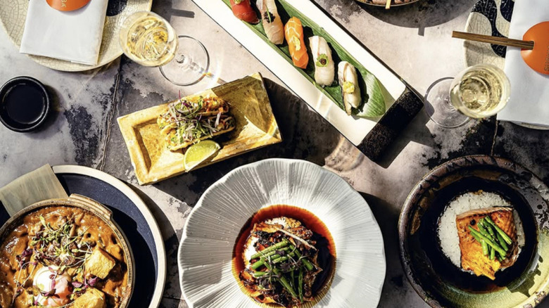 Overhead view of SushiSamba menu offerings.